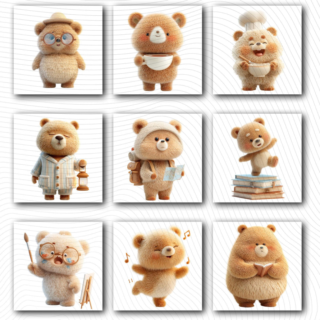 20 Quirky Bear Clipart Bundle | Funny Animal Characters PNG Transparent Background