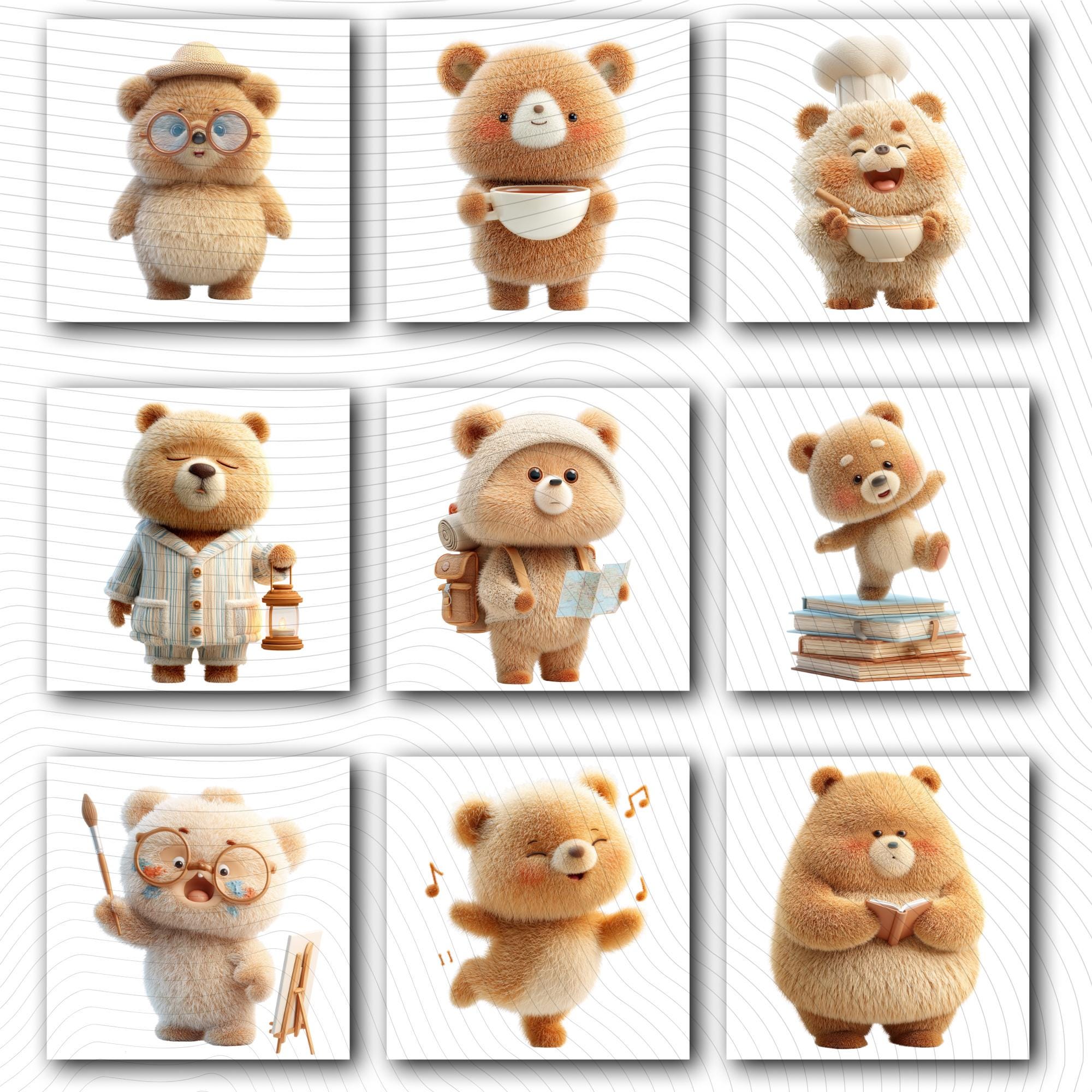 20 Quirky Bear Clipart Bundle | Funny Animal Characters PNG Transparent Background