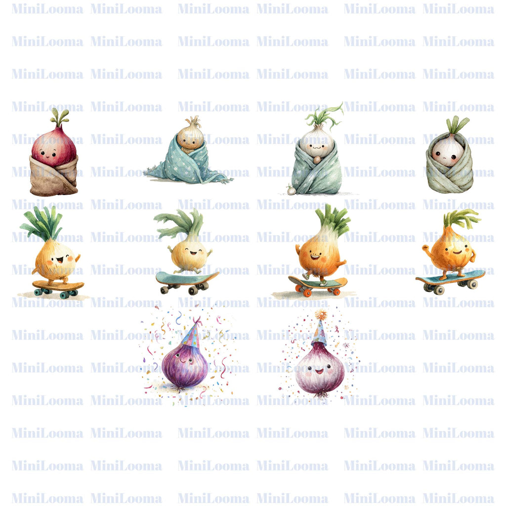 113 Watercolor Onion Clipart Bundle: Red, Yellow, Sliced Onions (Transparent PNG )