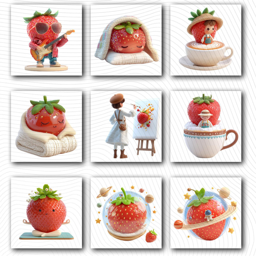 24 The Quirky Strawberry Diaries | Strawberry Characters PNG Transparent Background