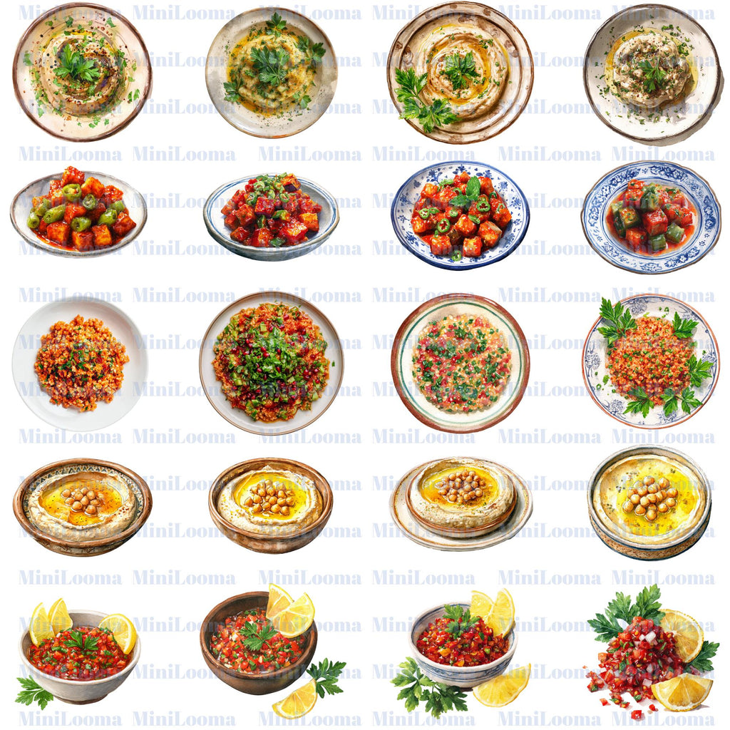 72 Watercolor Traditional Appetizer Illustrations (PNG Transparent)