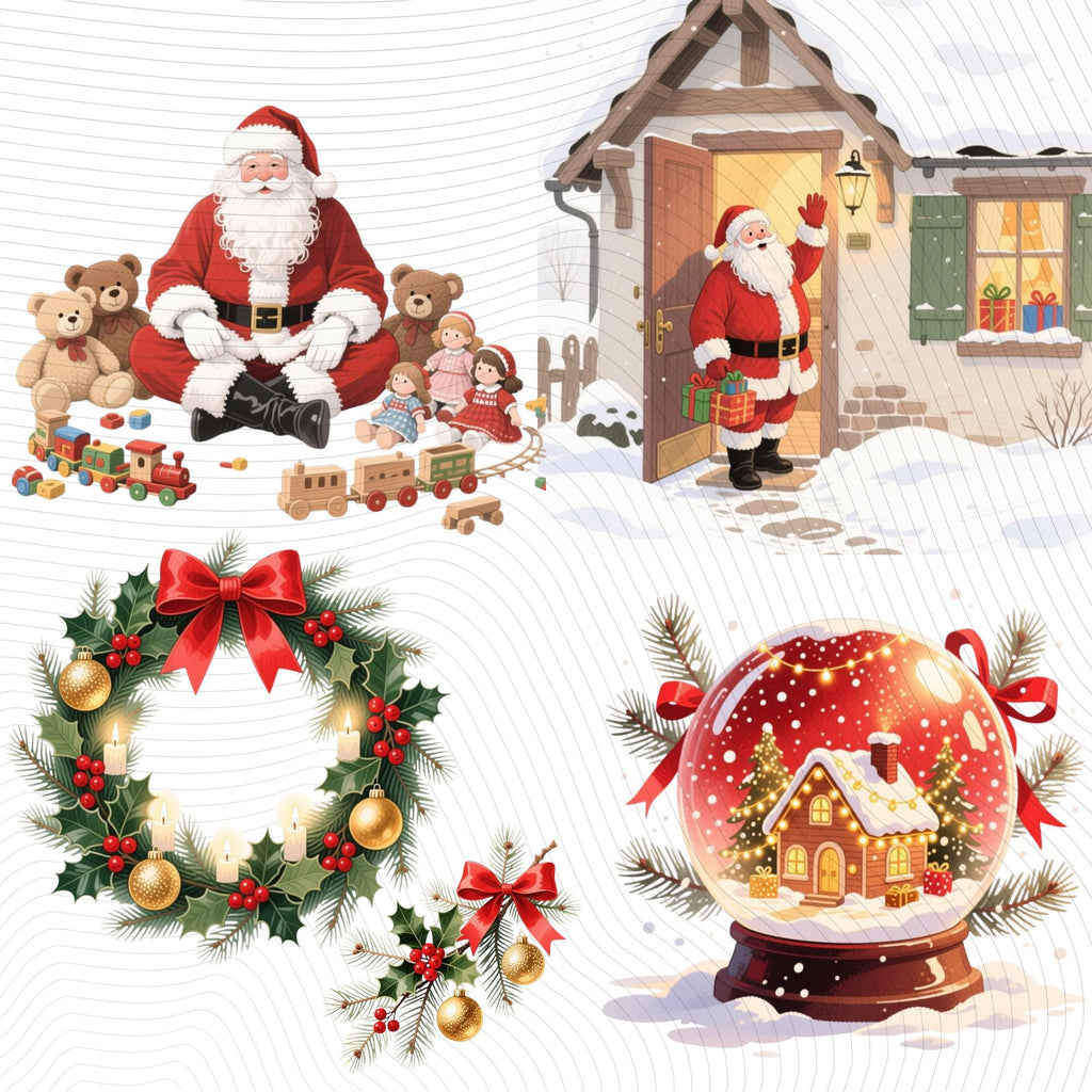 23 Santa's Christmas Journey Watercolor Clipart Bundle (PNG, 300 DPI)