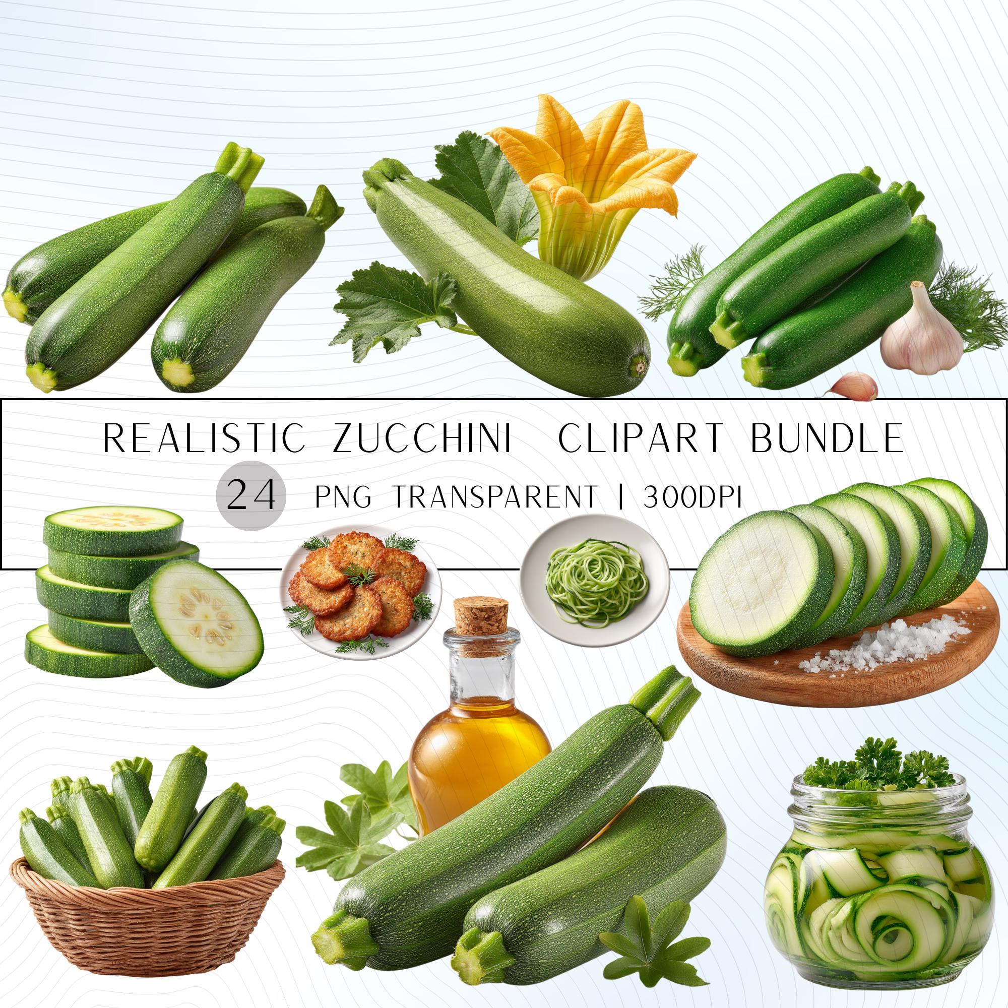 27 Realistic Zucchini Clipart Bundle| PNG Transparent Background