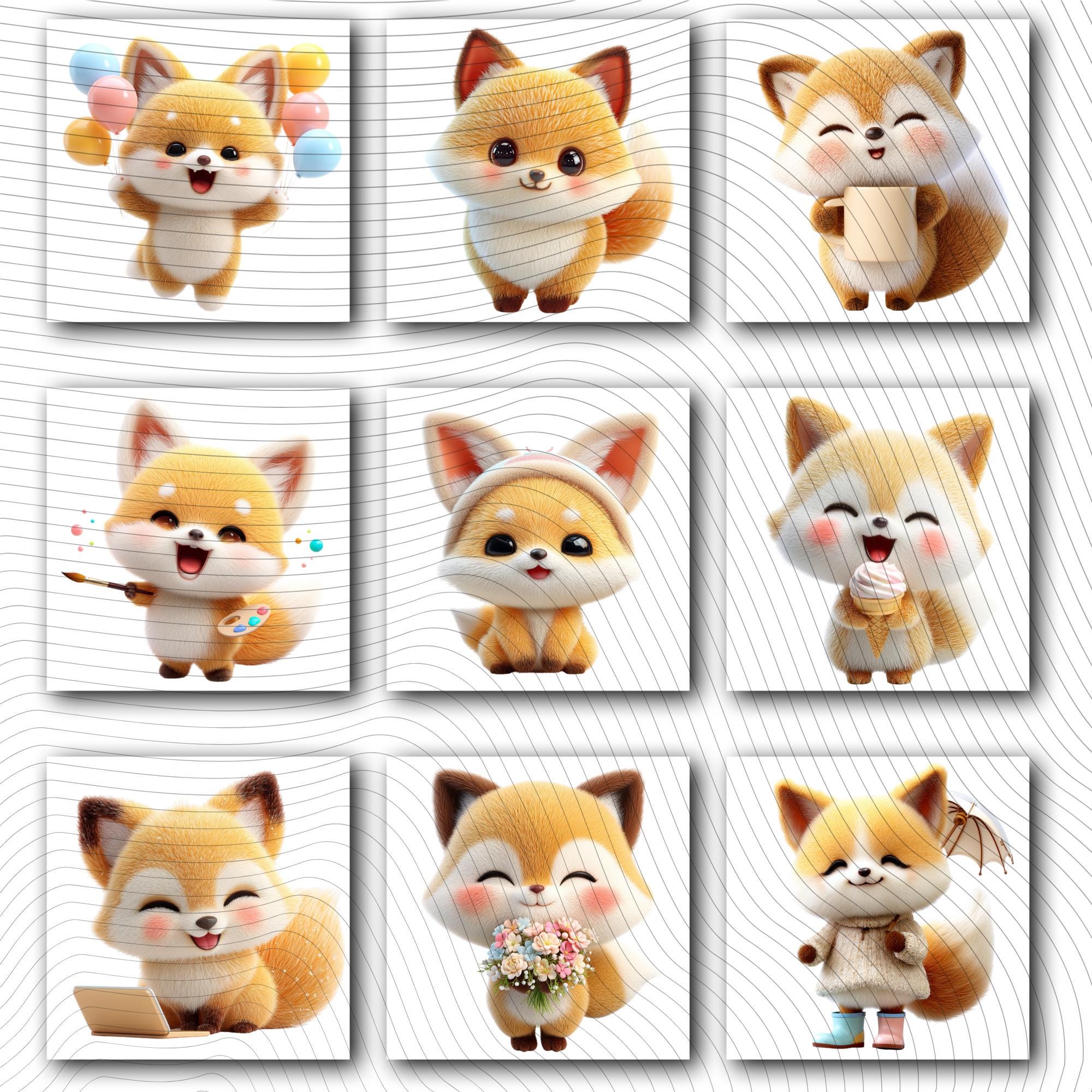 20 Quirky Fox Clipart Set | Funny  Characters PNG Transparent Background| 300DPI