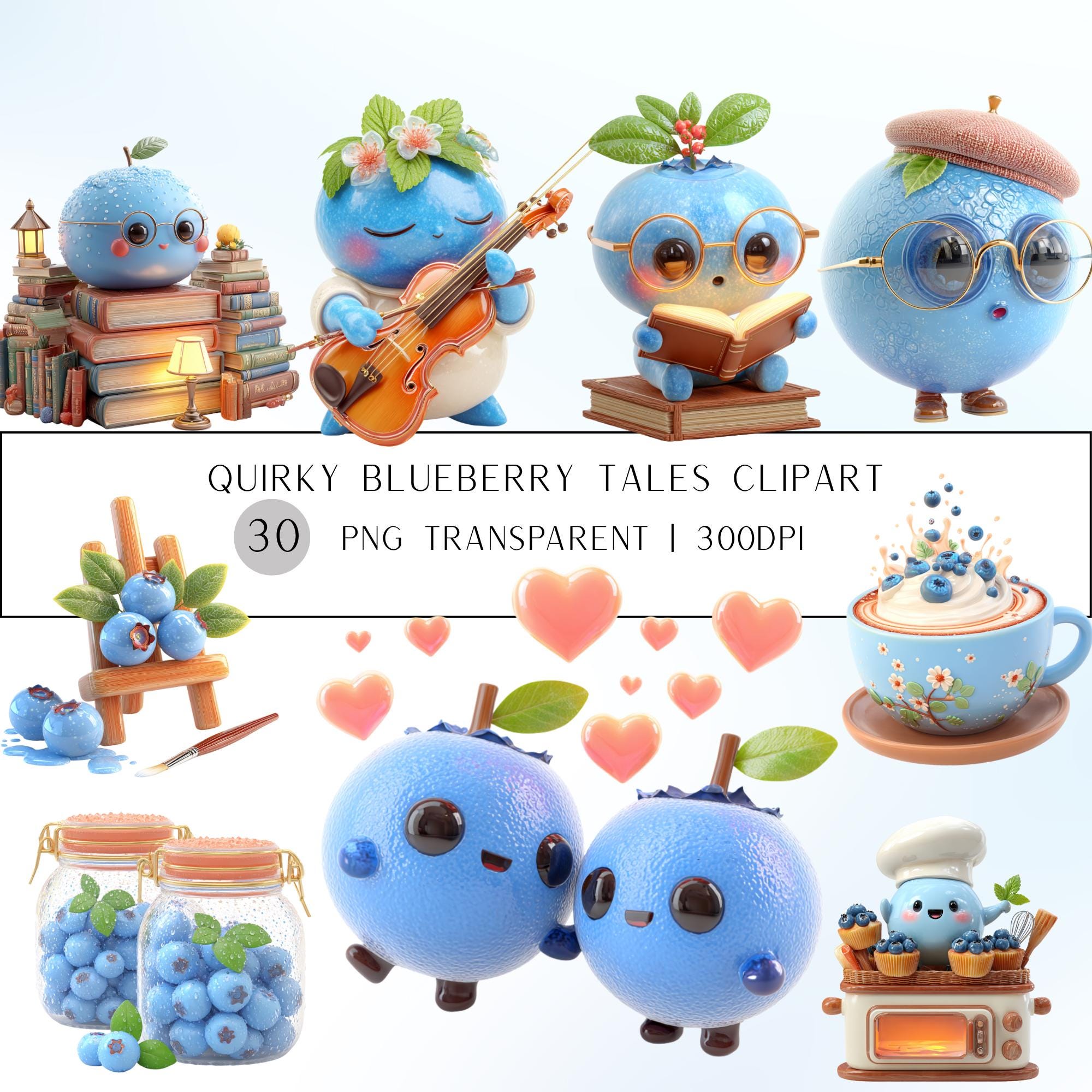 30 Quirky Blueberry Tales Clipart | PNG Transparent Background