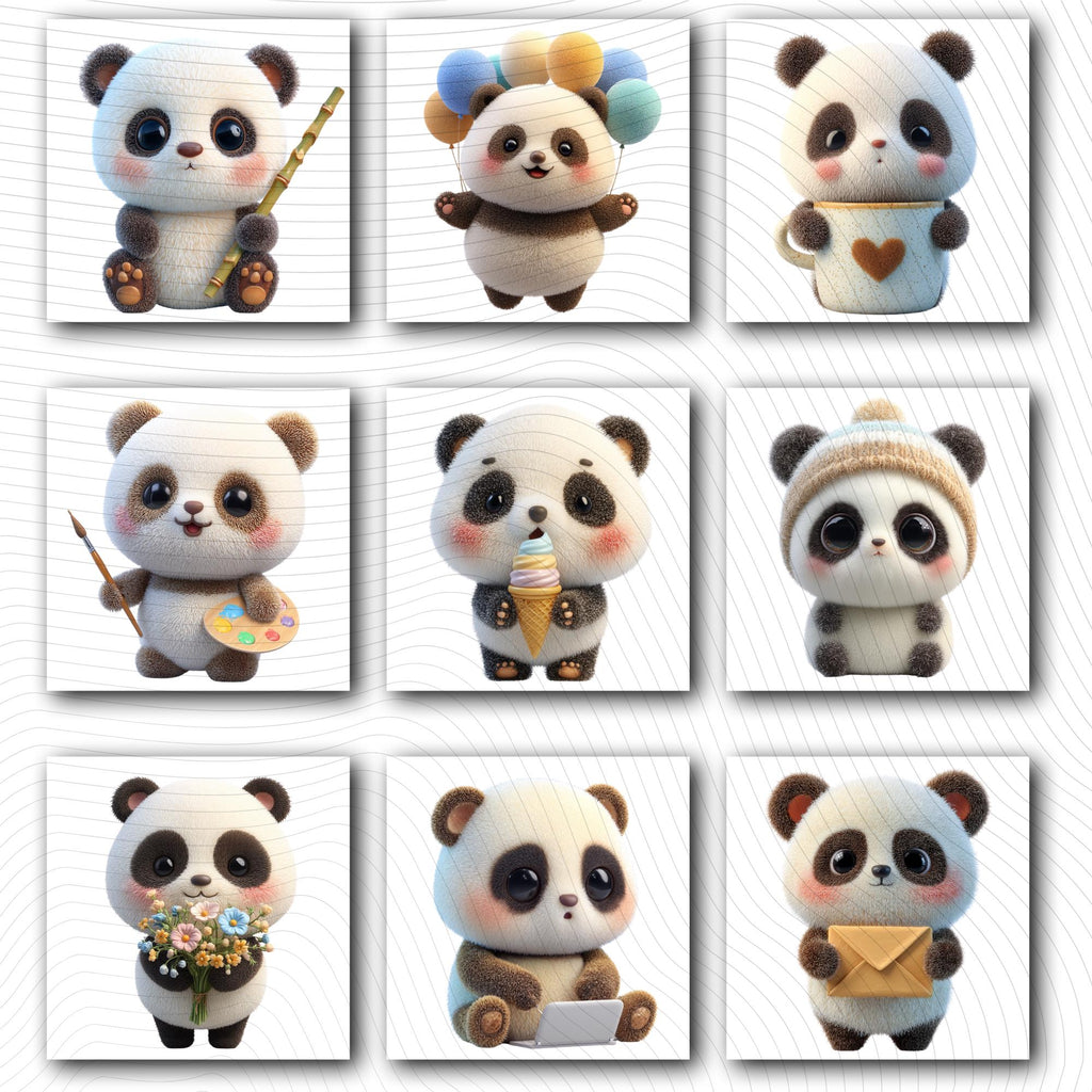 20 Quirky Panda Clipart Bundle | Kawaii Pastel Animals PNG Transparent Background