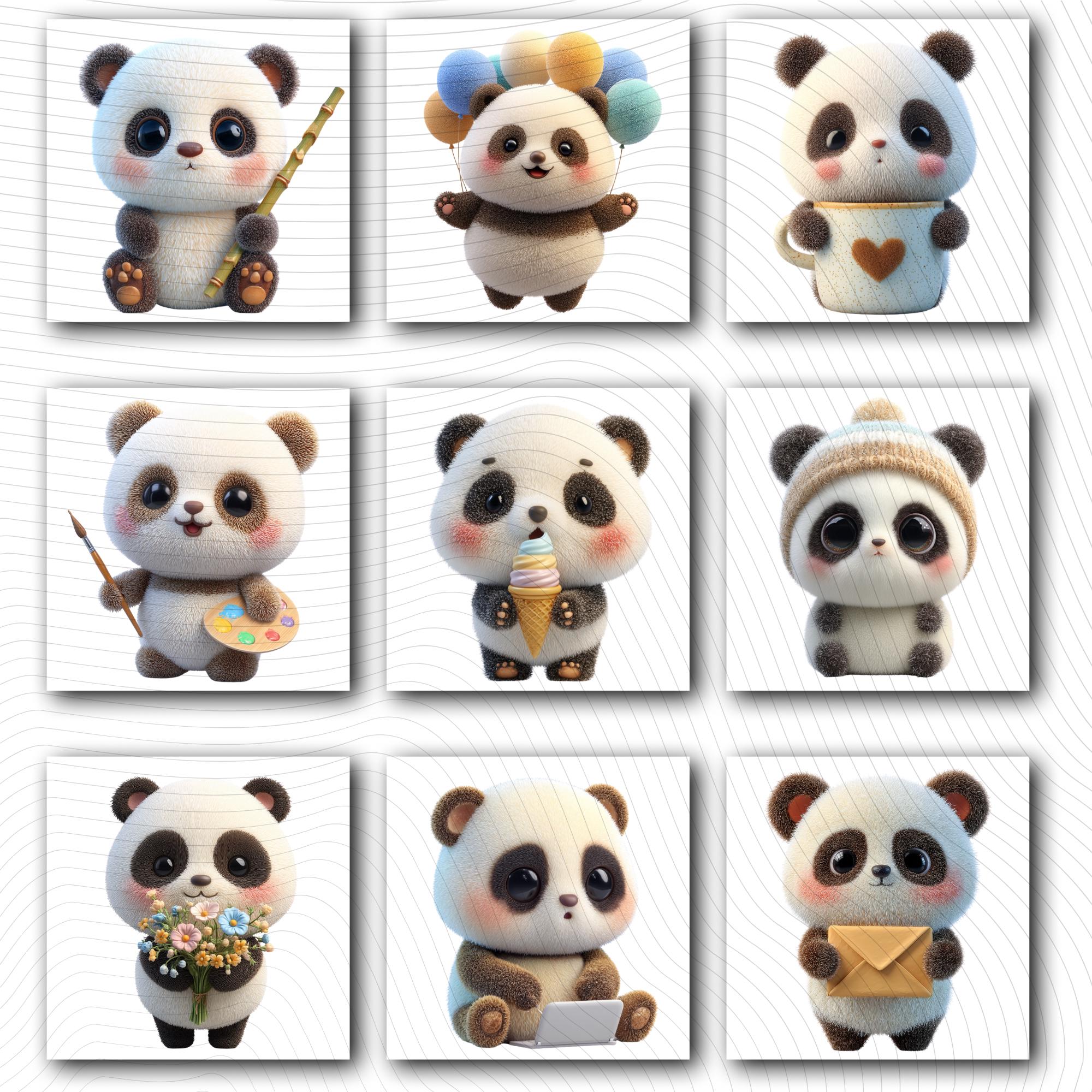 20 Quirky Panda Clipart Bundle | Kawaii Pastel Animals PNG Transparent Background