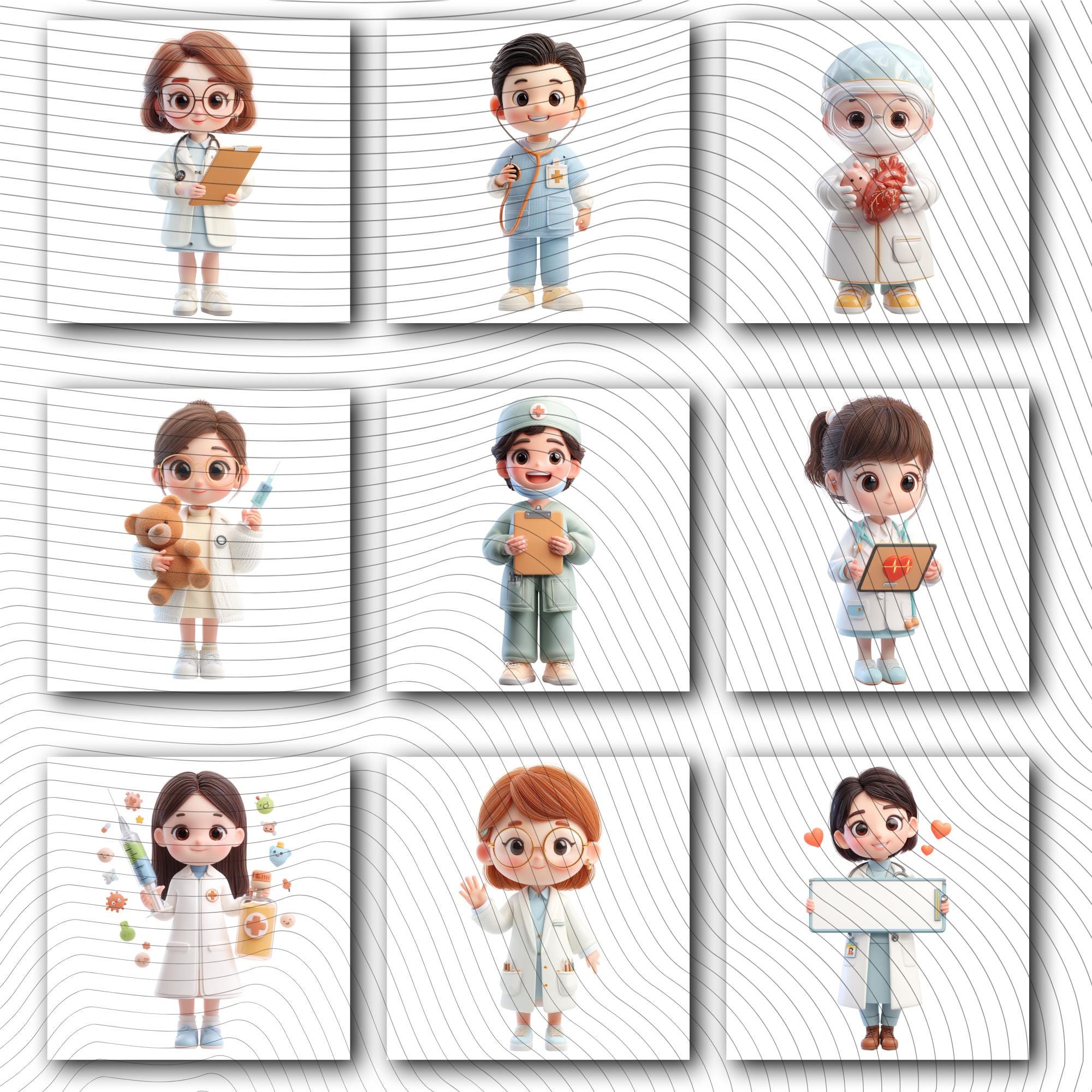 44 Kawaii Doctor Clipart and Medical Tools| Characters PNG Transparent Background| 300 DPI