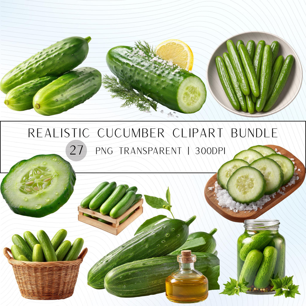 27 Realistic Cucumber Clipart Bundle| PNG Transparent Background