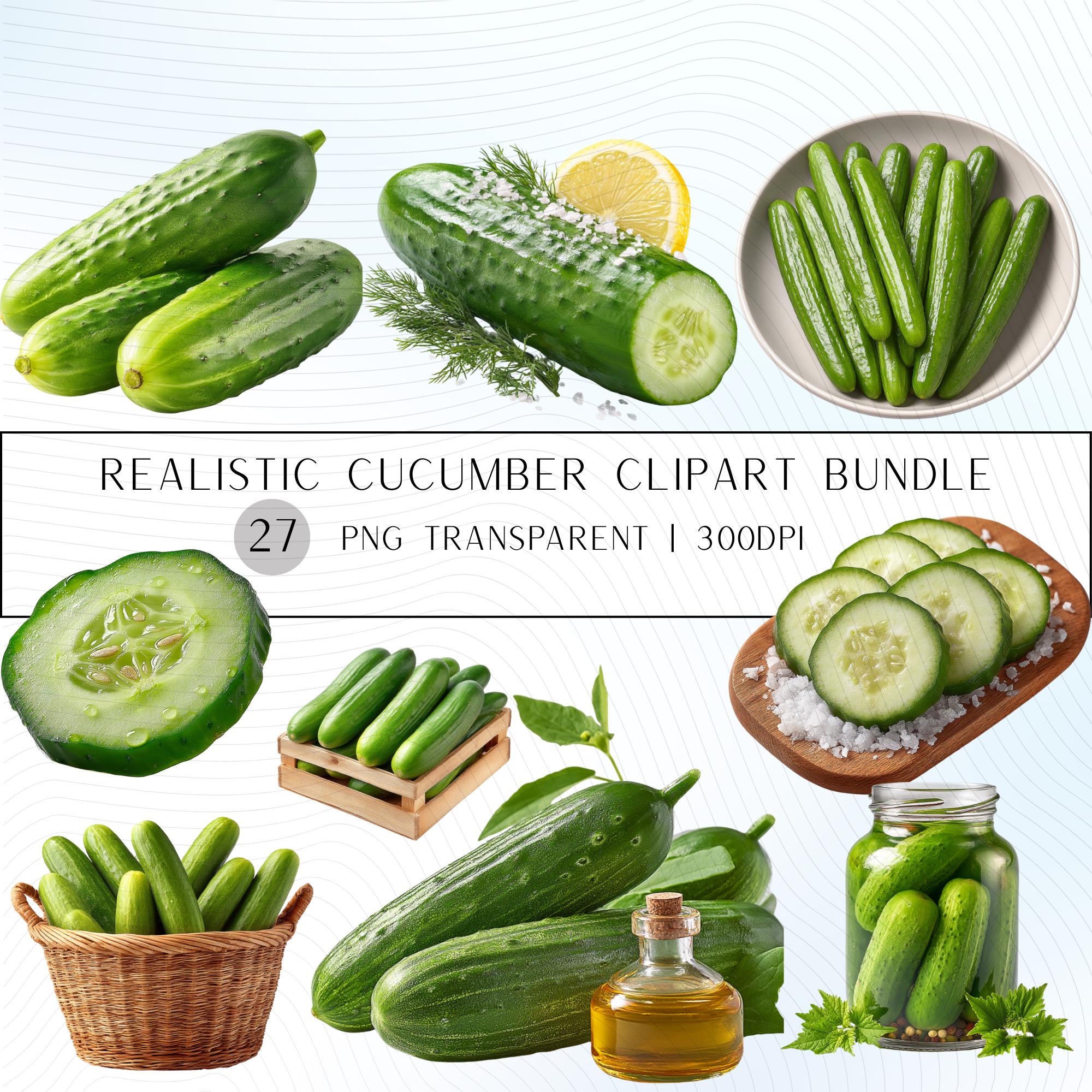 27 Realistic Cucumber Clipart Bundle| PNG Transparent Background
