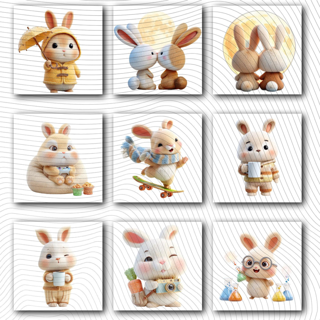 23 Quirky Rabbit Clipart Set | Funny  Characters PNG Transparent Background| 300DPI