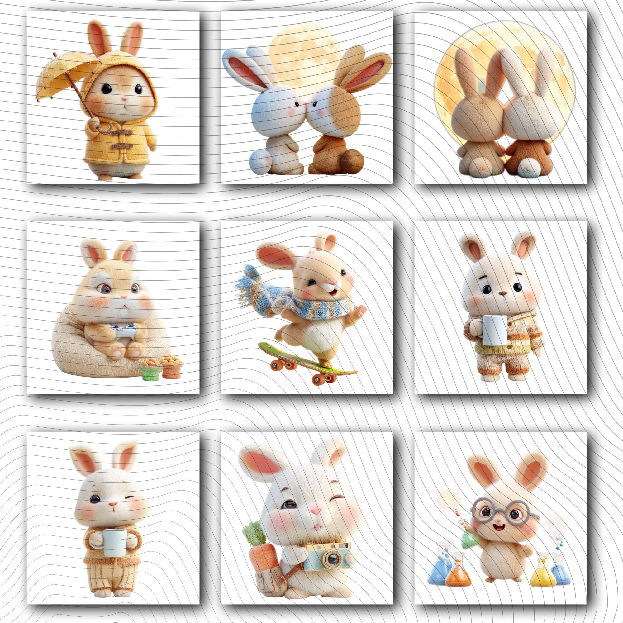 23 Quirky Rabbit Clipart Set | Funny  Characters PNG Transparent Background| 300DPI