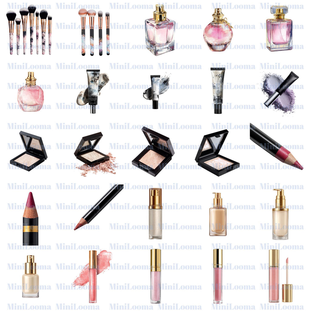 75 Watercolor Makeup Clipart Set: Cosmetic Illustrations ( Transparent PNG )