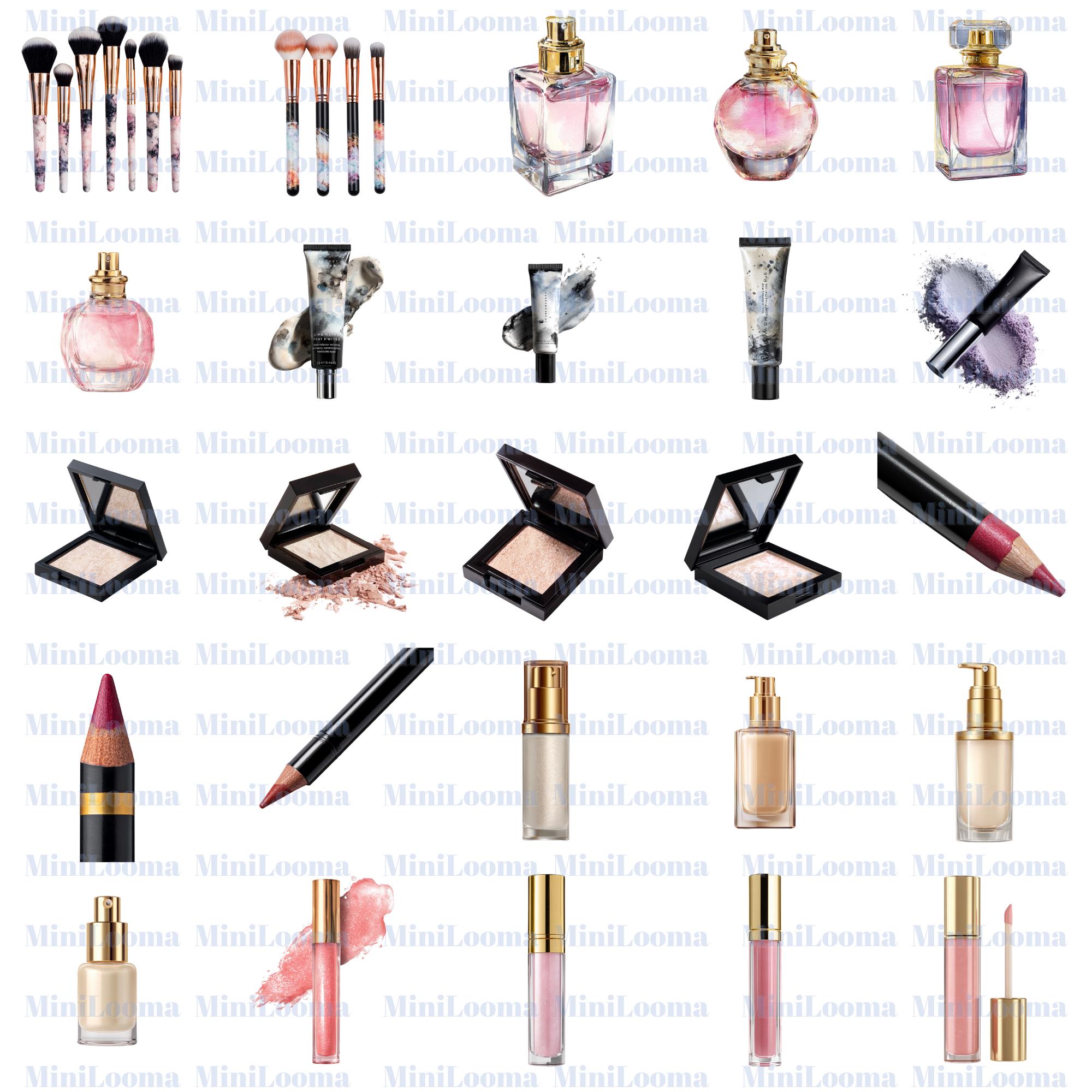 75 Watercolor Makeup Clipart Set: Cosmetic Illustrations ( Transparent PNG )