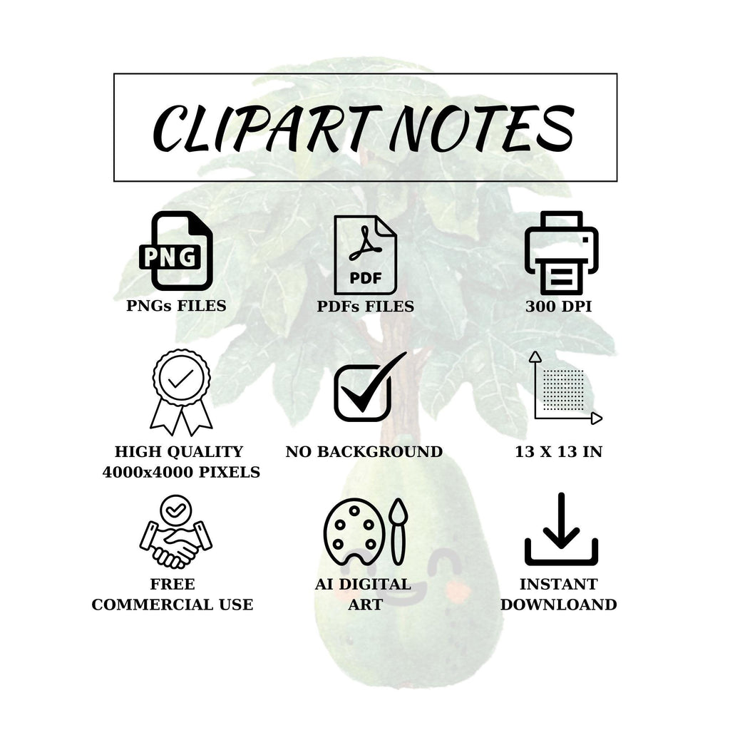 27 Papaya Tree Clipart Bundle | Watercolor Tropical Fruit Tree Transparent PNG