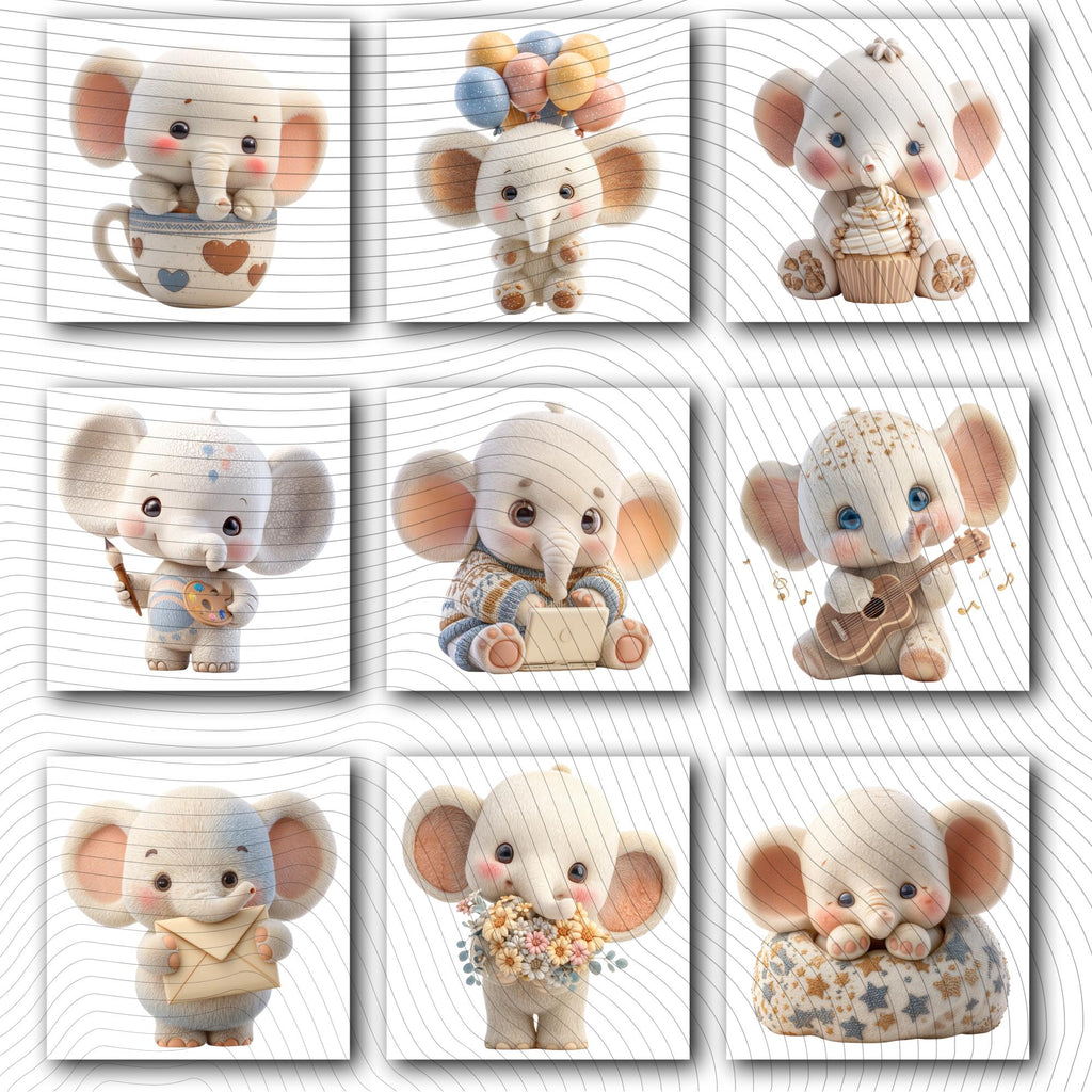 20 Quirky Elephant Clipart Set | Funny  Characters PNG Transparent Background| 300DPI