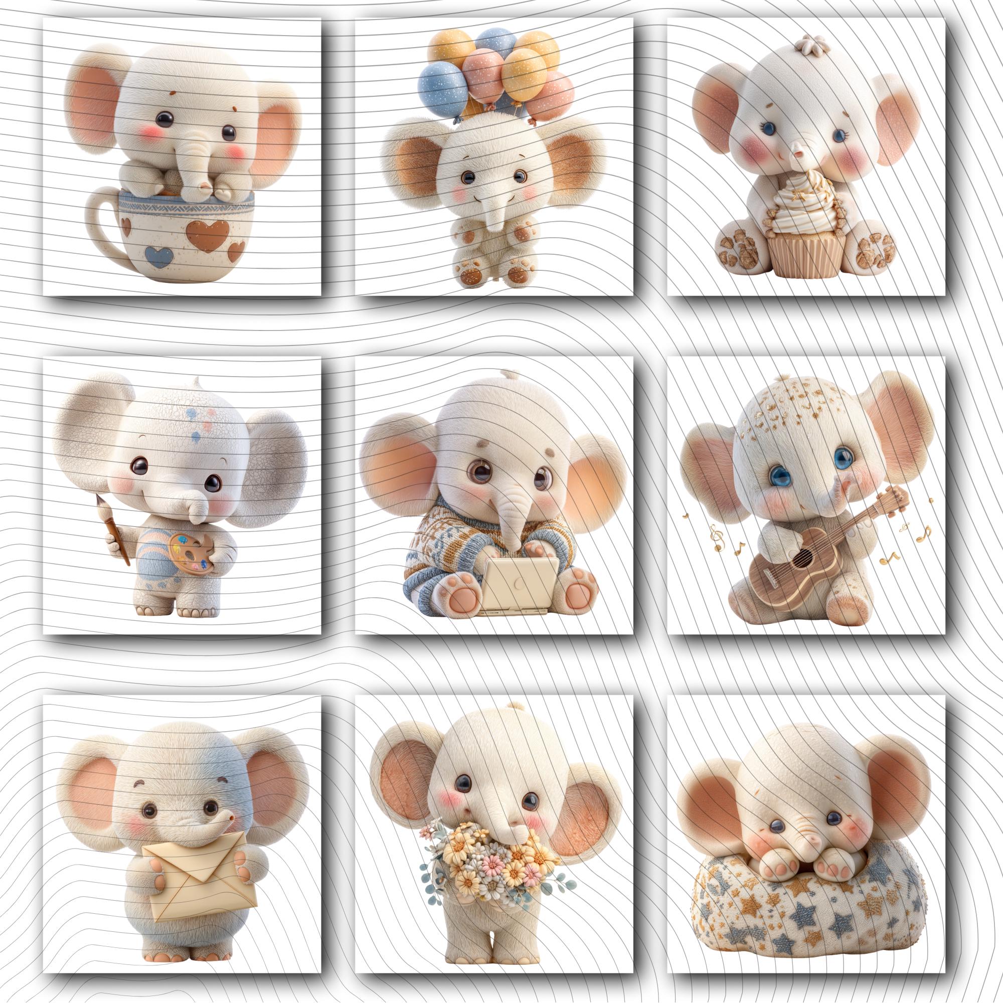 20 Quirky Elephant Clipart Set | Funny  Characters PNG Transparent Background| 300DPI