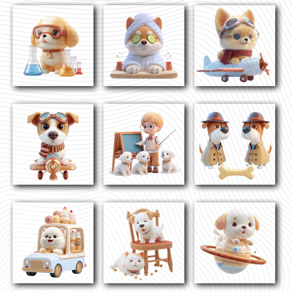 20 Quirky Dog Clipart Set | Funny  Characters PNG Transparent Background| 300DPI