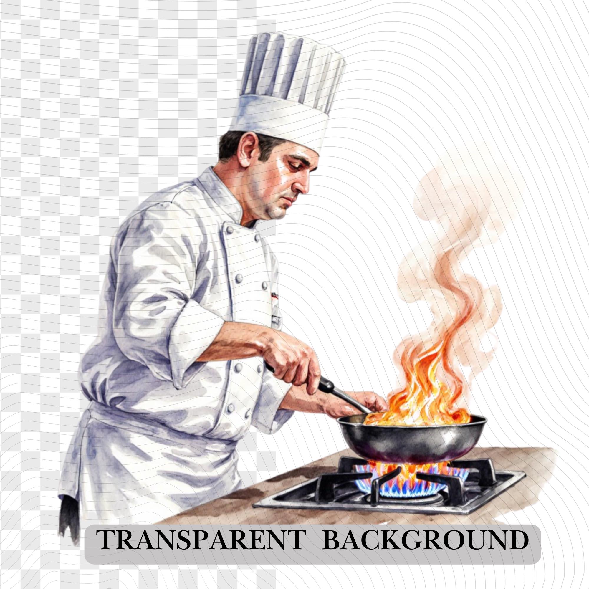 39 Professional Chef Watercolor Clipart Set | PNG Transparent Background Illustrations