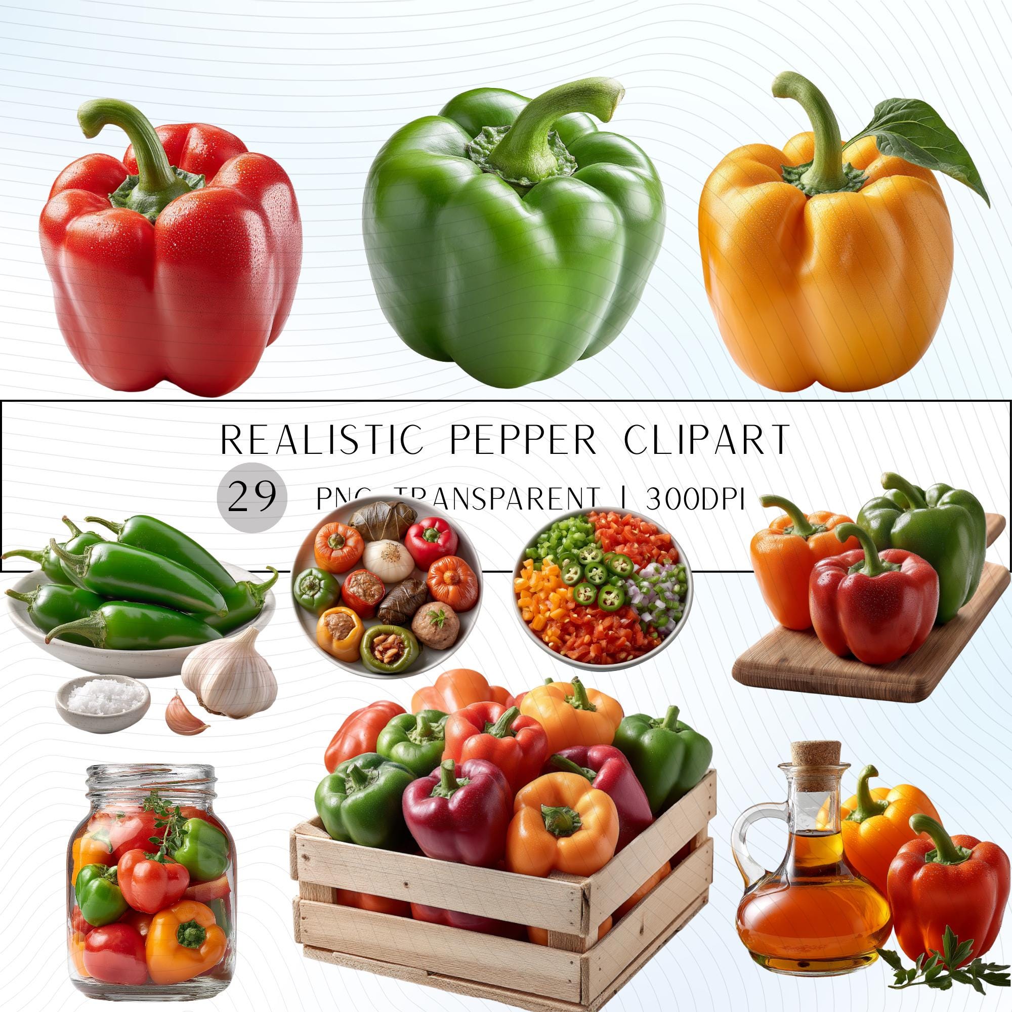29 Realistic Pepper Clipart Bundle| PNG Transparent Background