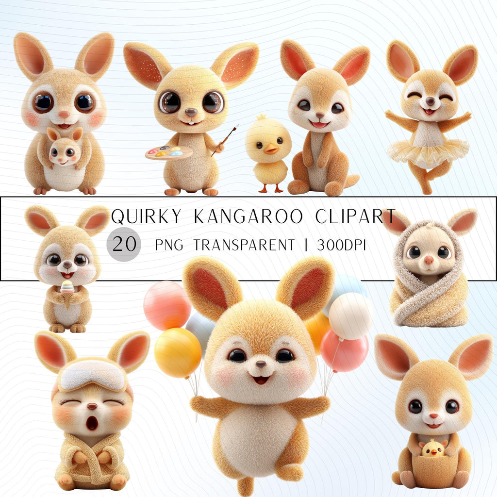 20 Quirky Kangaroo Clipart Set | Funny  Characters PNG Transparent Background| 300DPI