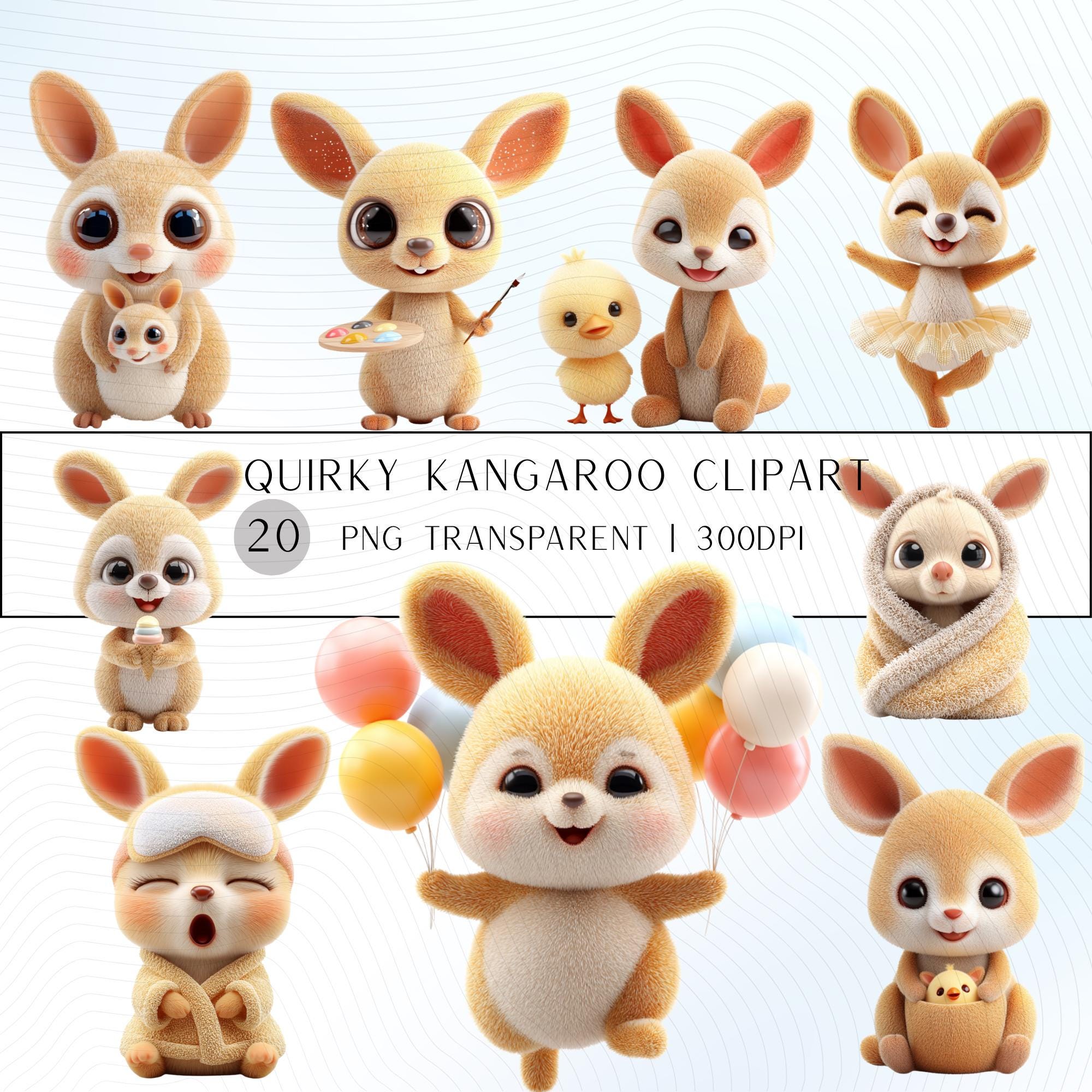 20 Quirky Kangaroo Clipart Set | Funny  Characters PNG Transparent Background| 300DPI