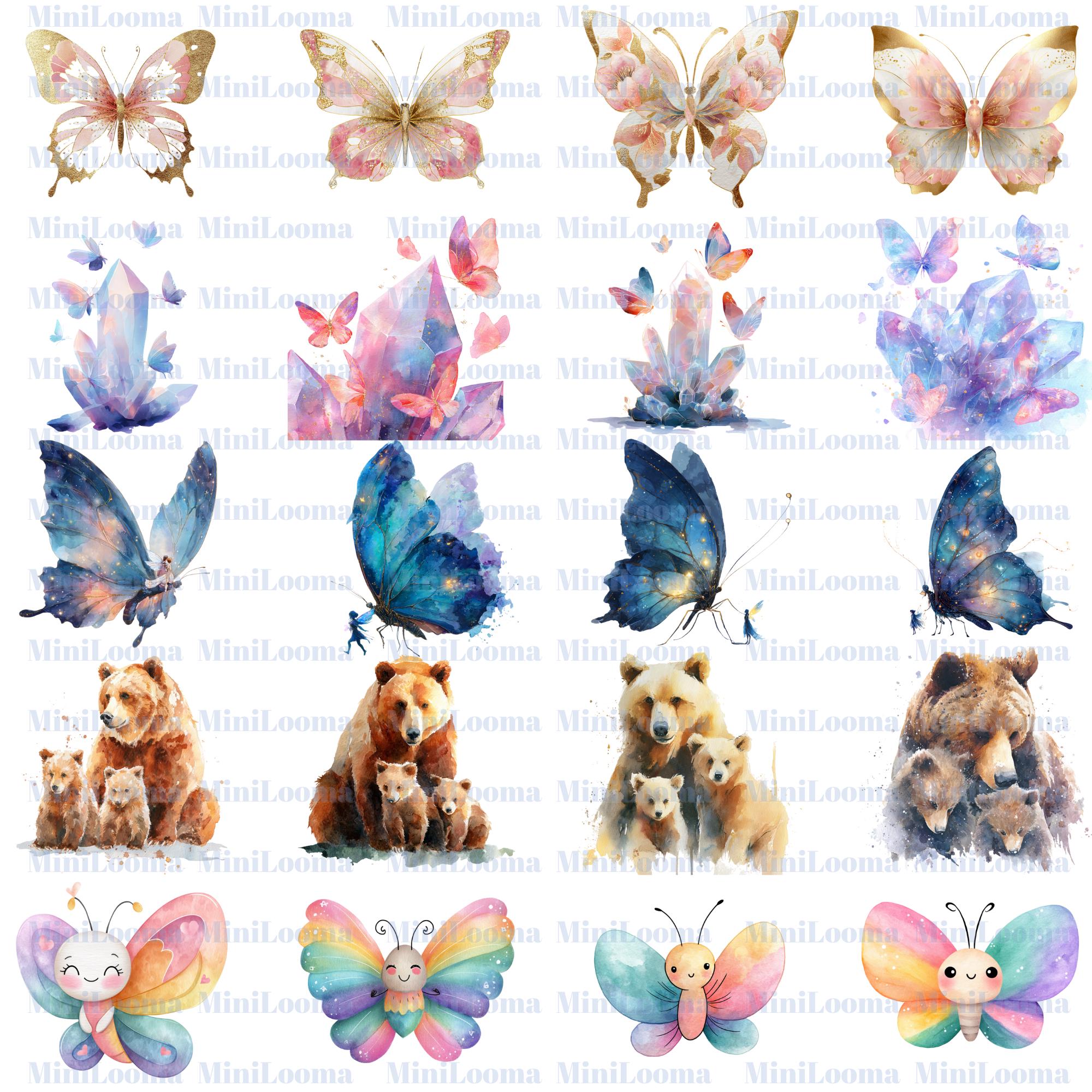 118 Watercolor Butterfly Clipart Bundle|Unique Fantasy & Realistic Butterflies |PNG Transparent Background