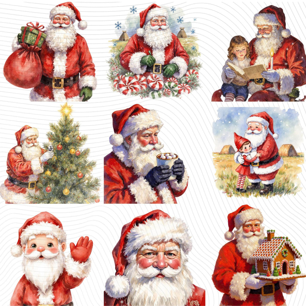 24 Santa Christmas Clipart Set, Watercolor PNG, Transparent Background (300 DPI)