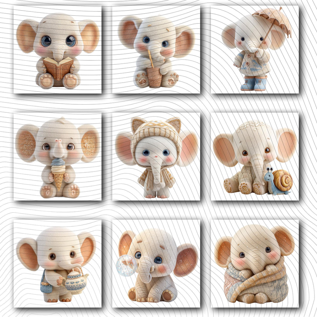 20 Quirky Elephant Clipart Set | Funny  Characters PNG Transparent Background| 300DPI