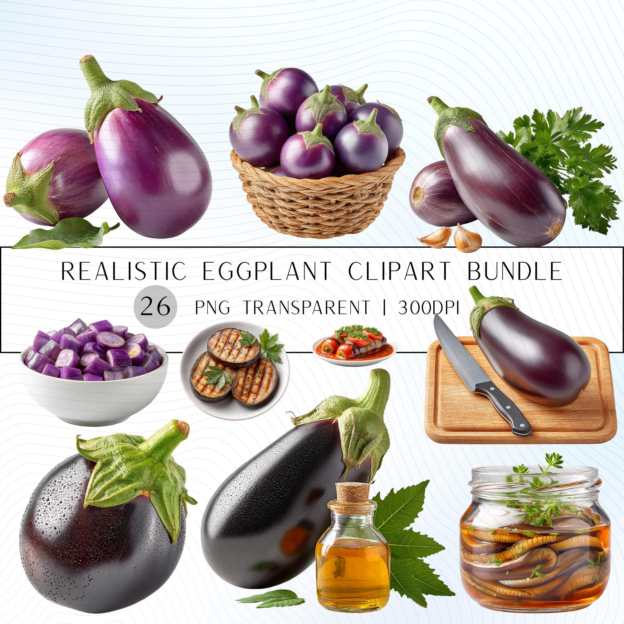 27 Realistic Eggplant Clipart Bundle| PNG Transparent Background