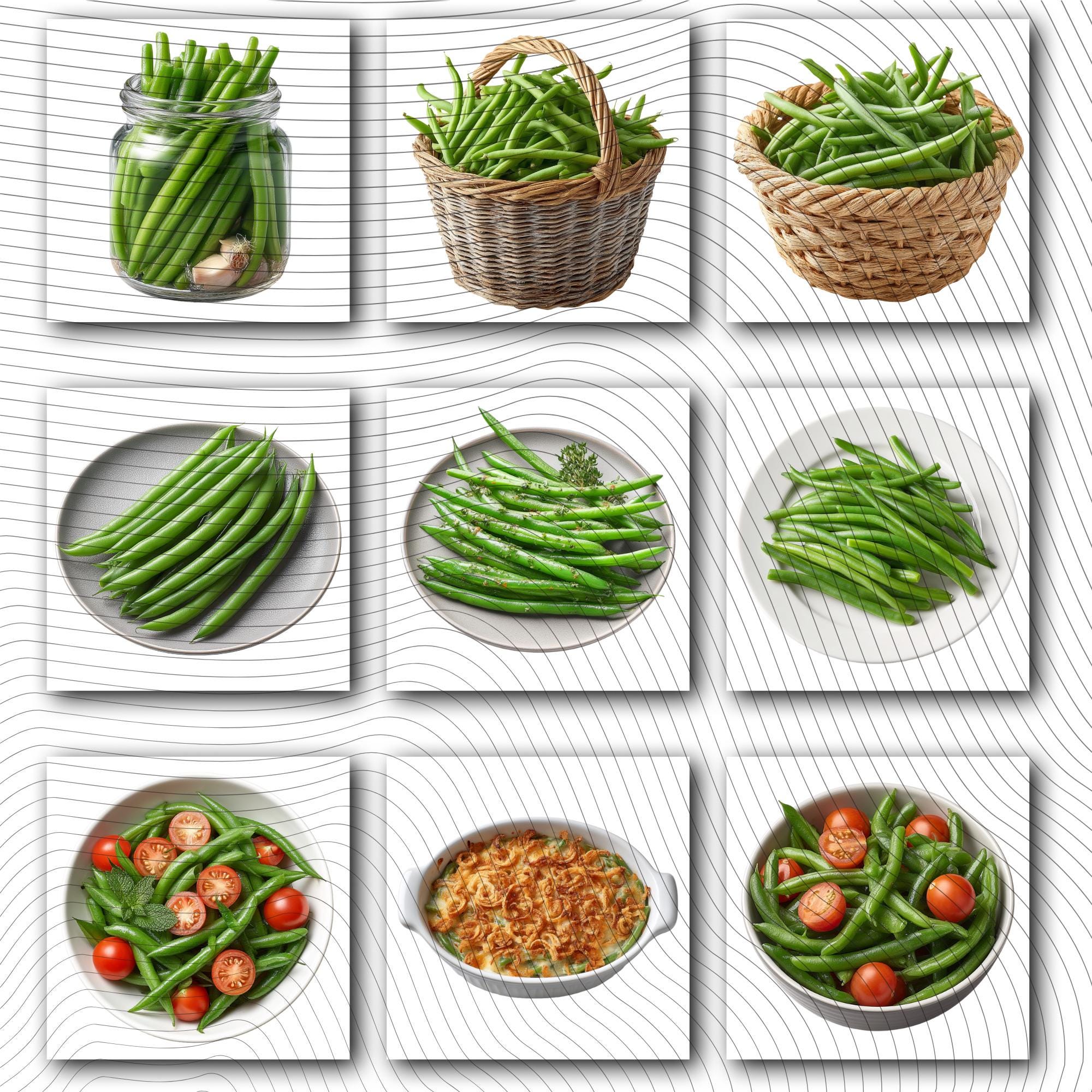 18 Realistic Green Beans Clipart Bundle| PNG Transparent Background