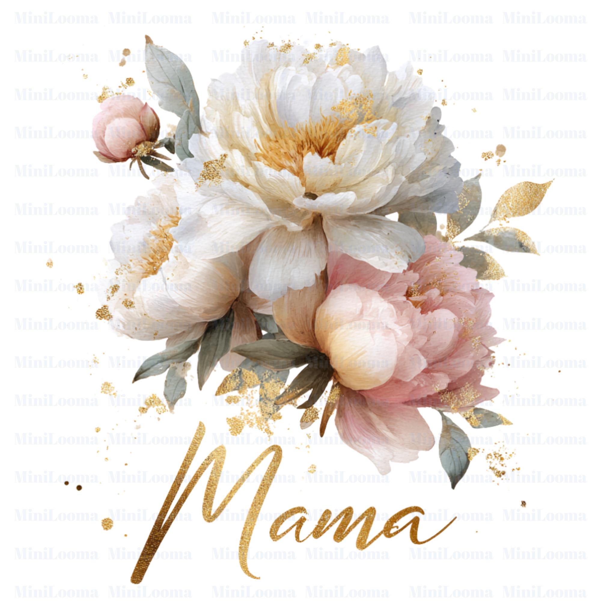20 Watercolor Mama Floral Clipart Bundle: Sunflower, Rose, Peony (Transparent PNG)