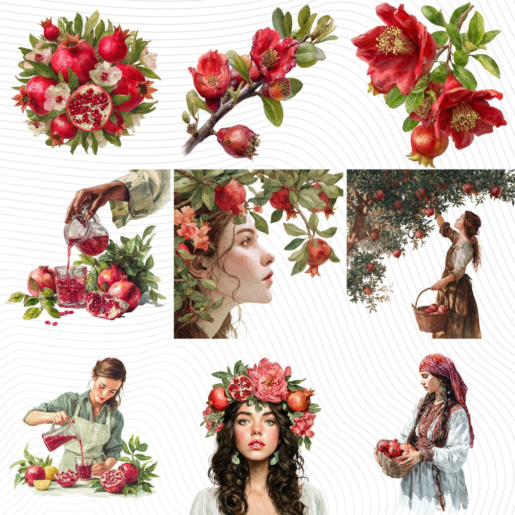25 Pomegranate Watercolor Clipart Bundle| Realistic Botanical PNG Transparent Background