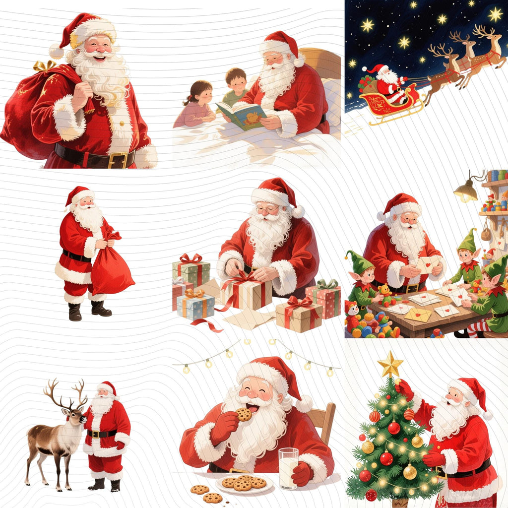 23 Santa's Christmas Journey Watercolor Clipart Bundle (PNG, 300 DPI)