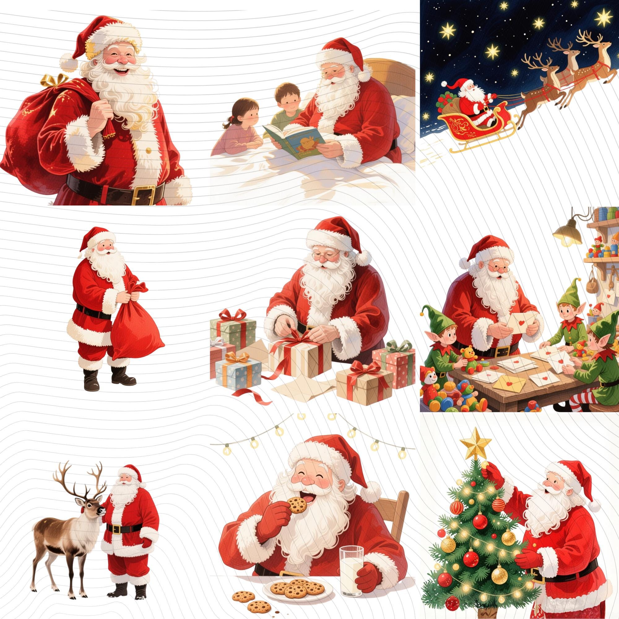 23 Santa's Christmas Journey Watercolor Clipart Bundle (PNG, 300 DPI)