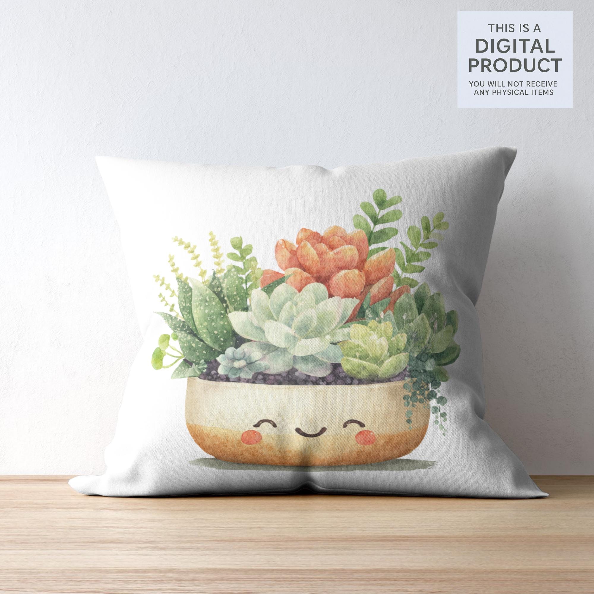 20 Watercolor Succulent Clipart Set: Kawaii Garden (Transparent PNG)