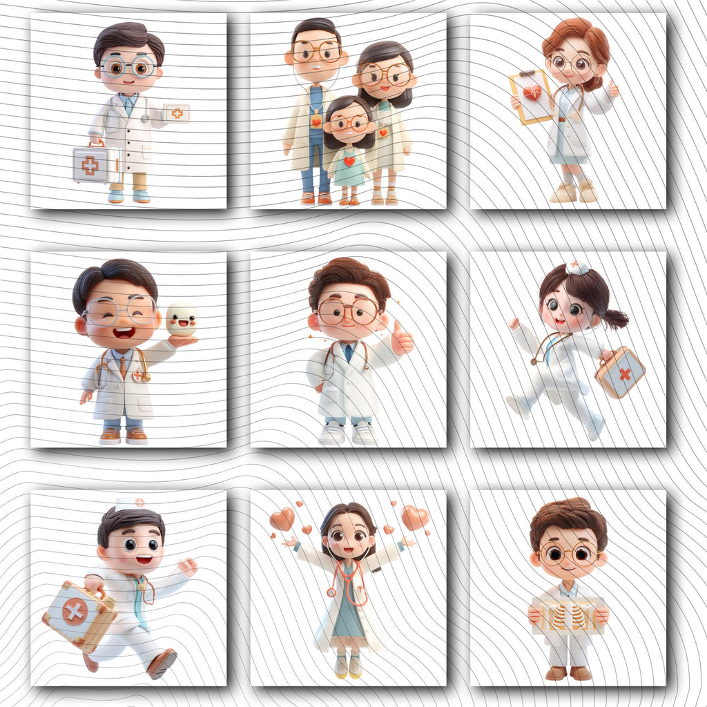 44 Kawaii Doctor Clipart and Medical Tools| Characters PNG Transparent Background| 300 DPI