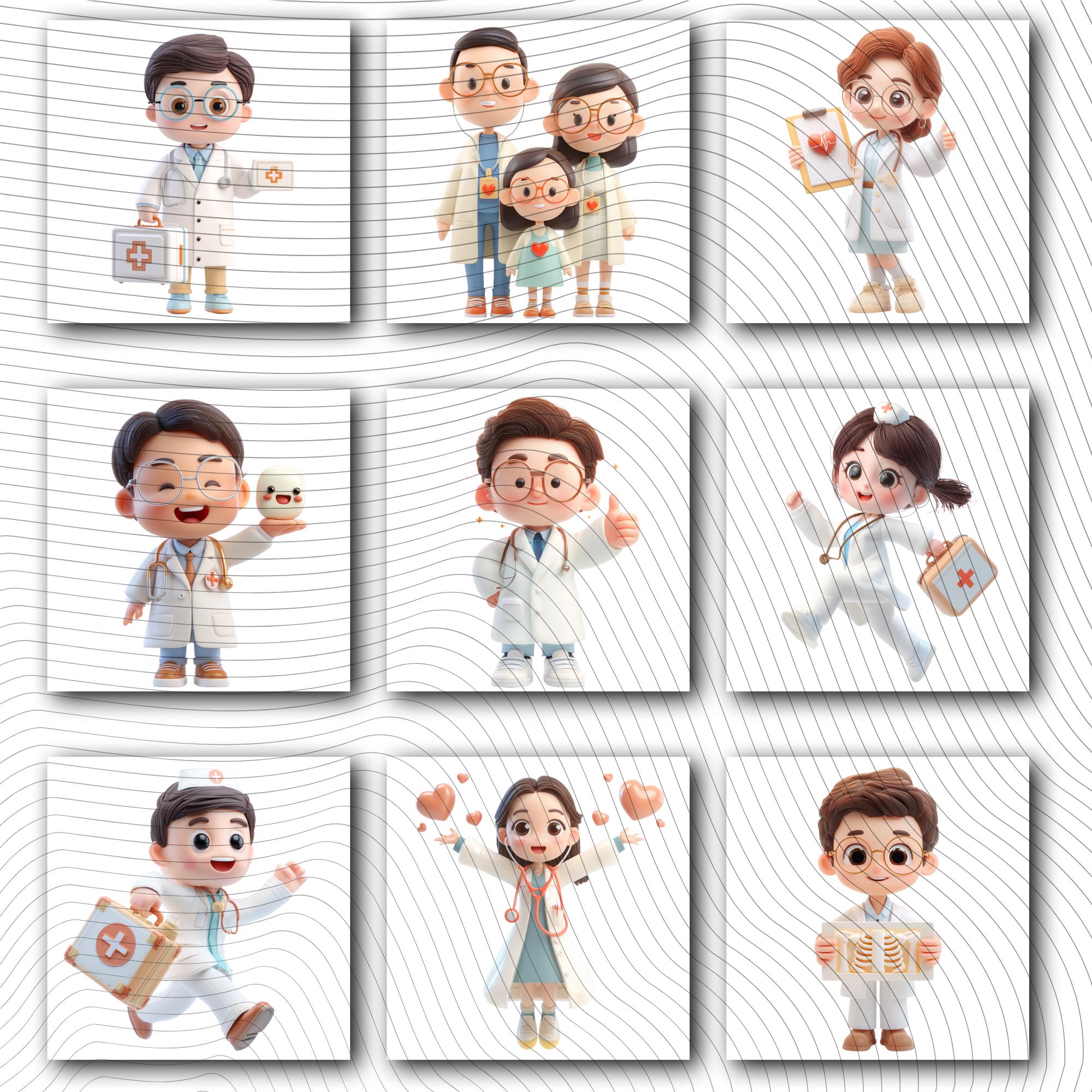 44 Kawaii Doctor Clipart and Medical Tools| Characters PNG Transparent Background| 300 DPI