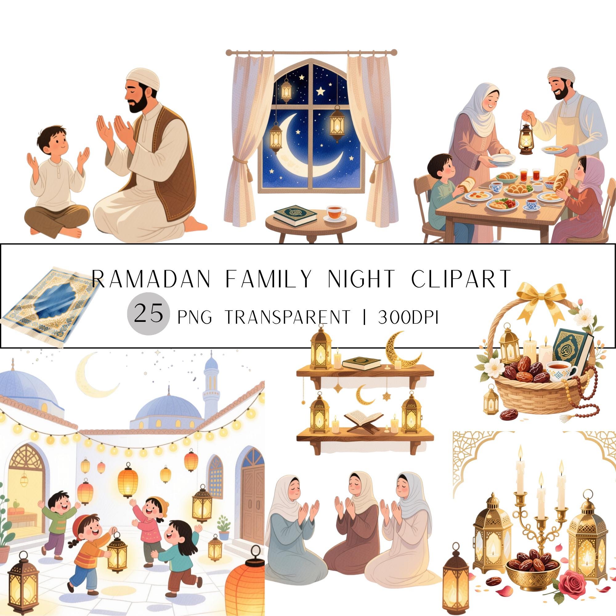 25 Ramadan Family Night iftar Clipart Set| Transparent Background PNG