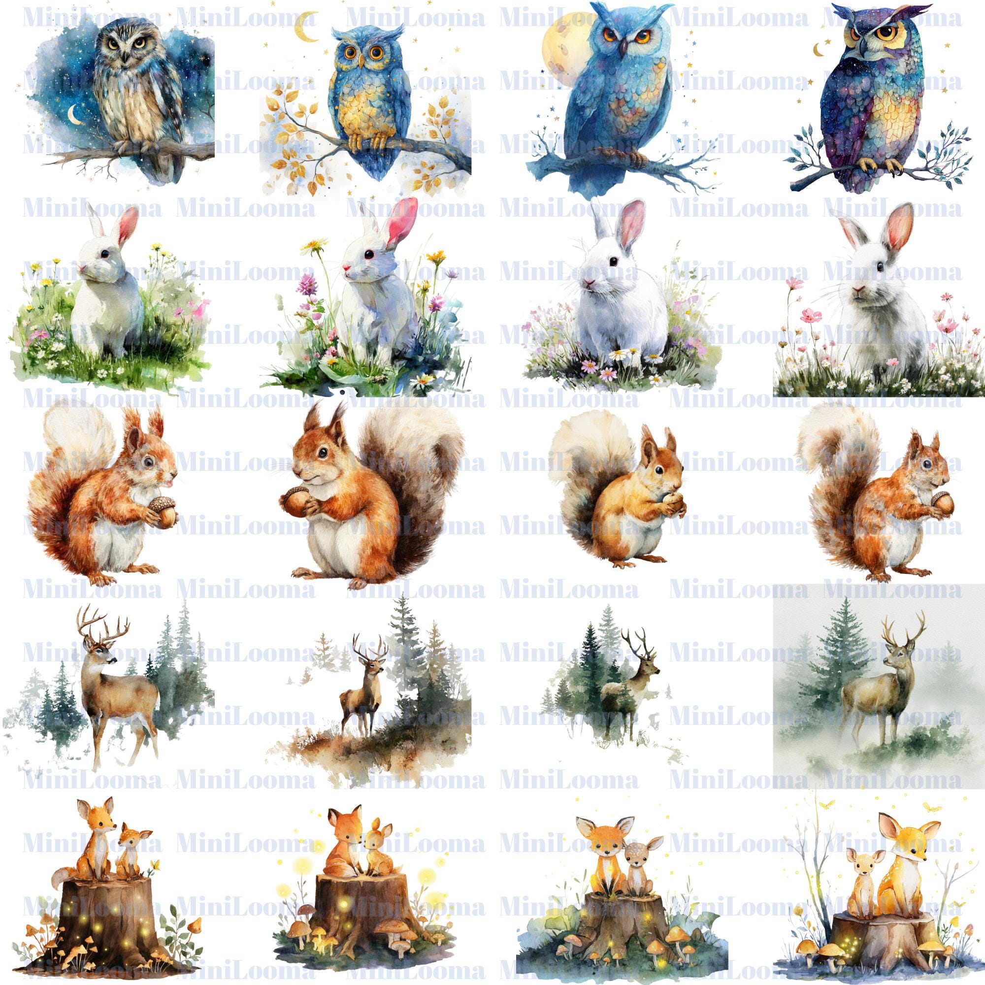 119 Watercolor Forest Animal Clipart Bundle (Transparent PNG)