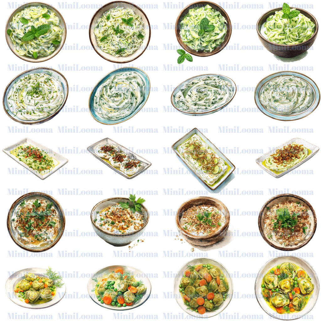 72 Watercolor Traditional Appetizer Illustrations (PNG Transparent)