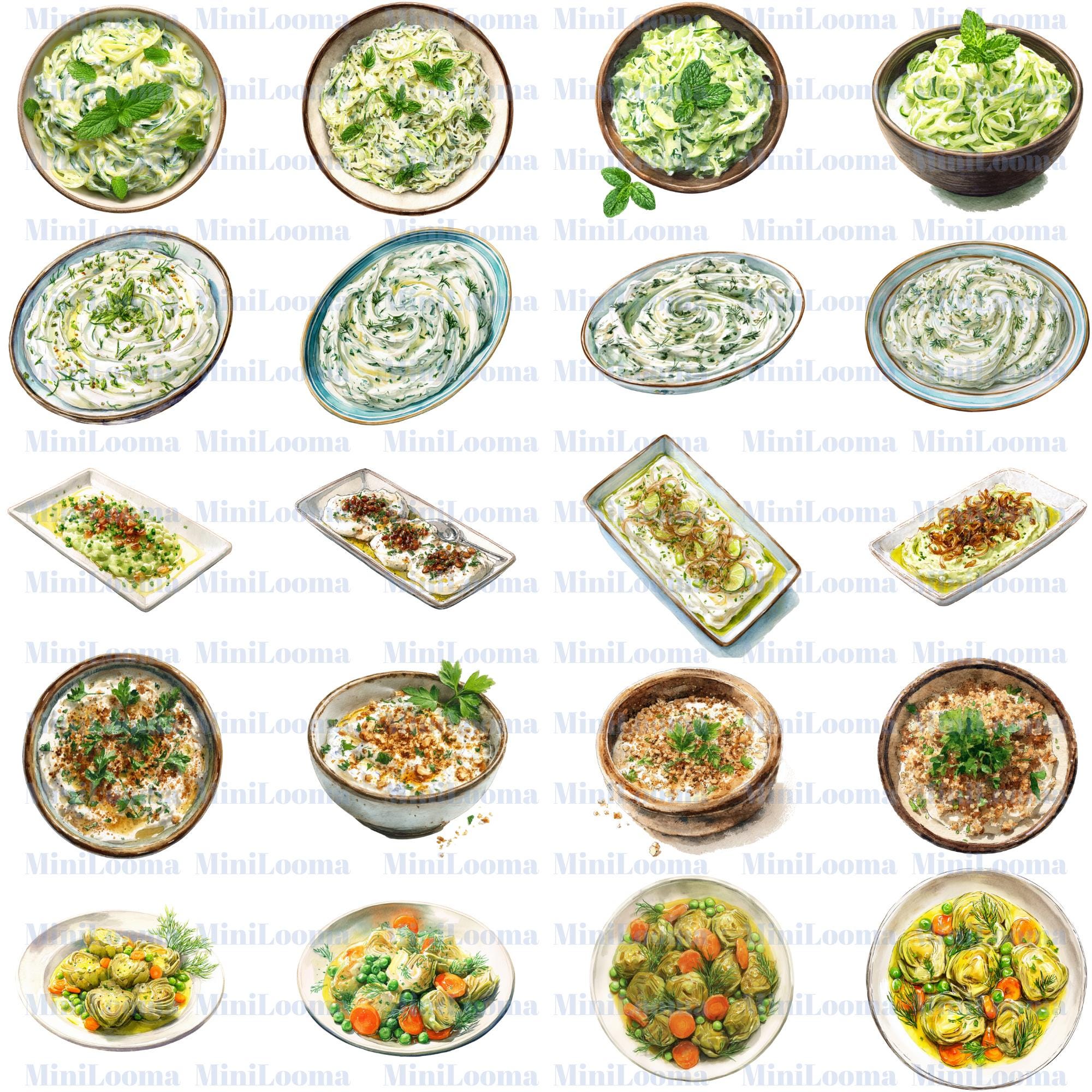 72 Watercolor Traditional Appetizer Illustrations (PNG Transparent)
