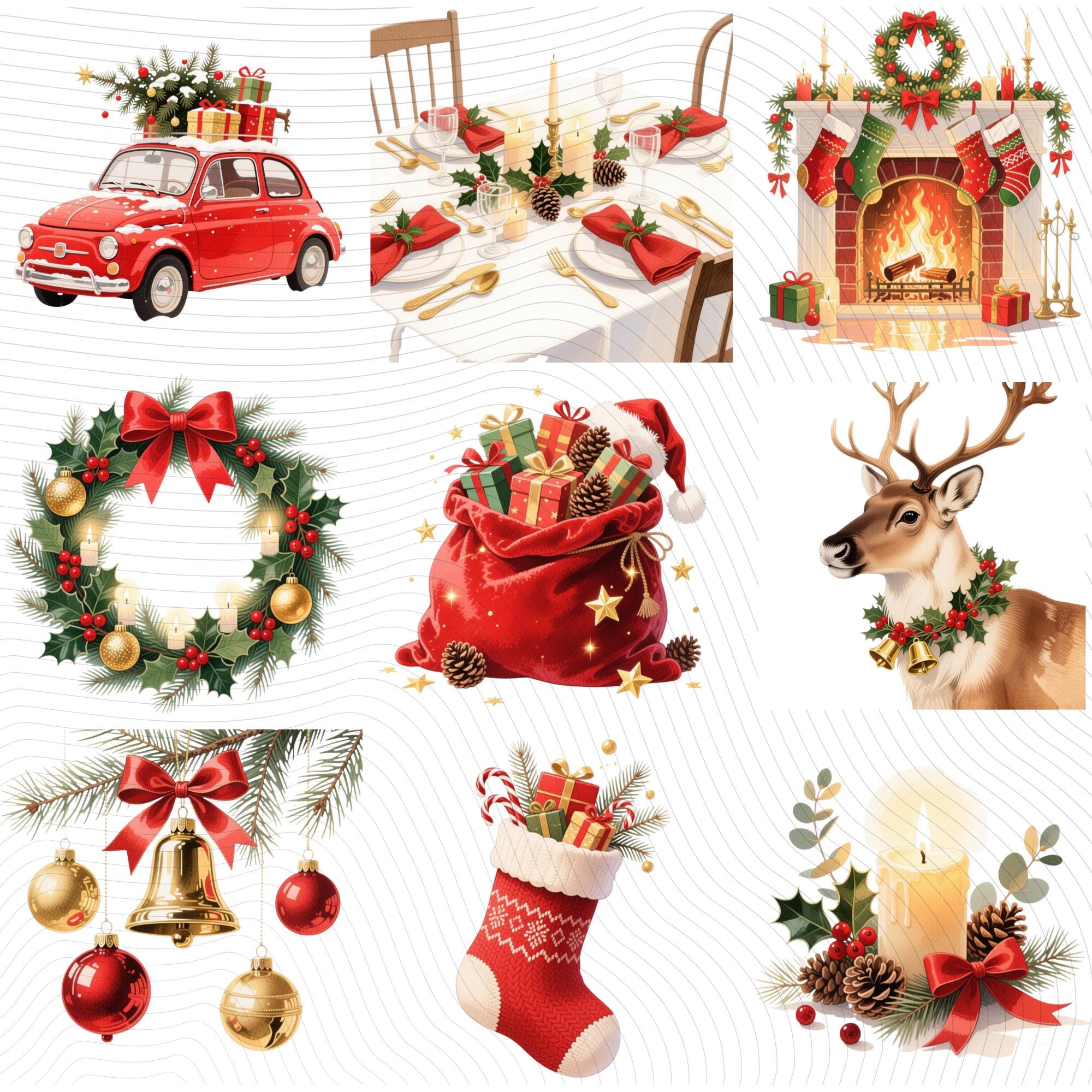 21 Santa Watercolor Clipart Bundle |Transparent Background PNG Illustrations