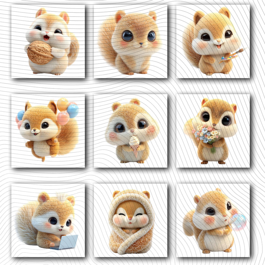 20 Quirky Squirrel Clipart Set | Funny Characters PNG Transparent Background| 300DPI