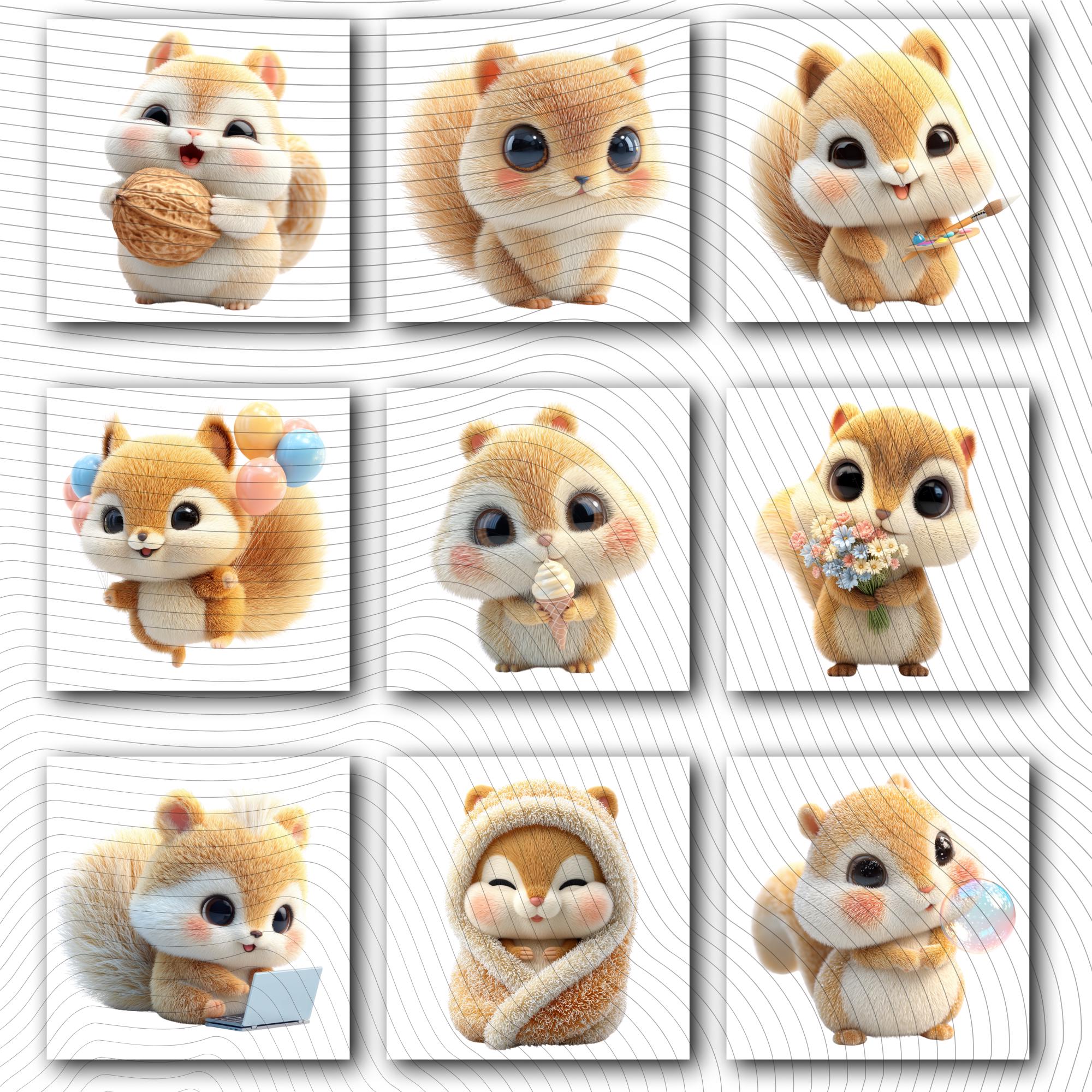 20 Quirky Squirrel Clipart Set | Funny Characters PNG Transparent Background| 300DPI