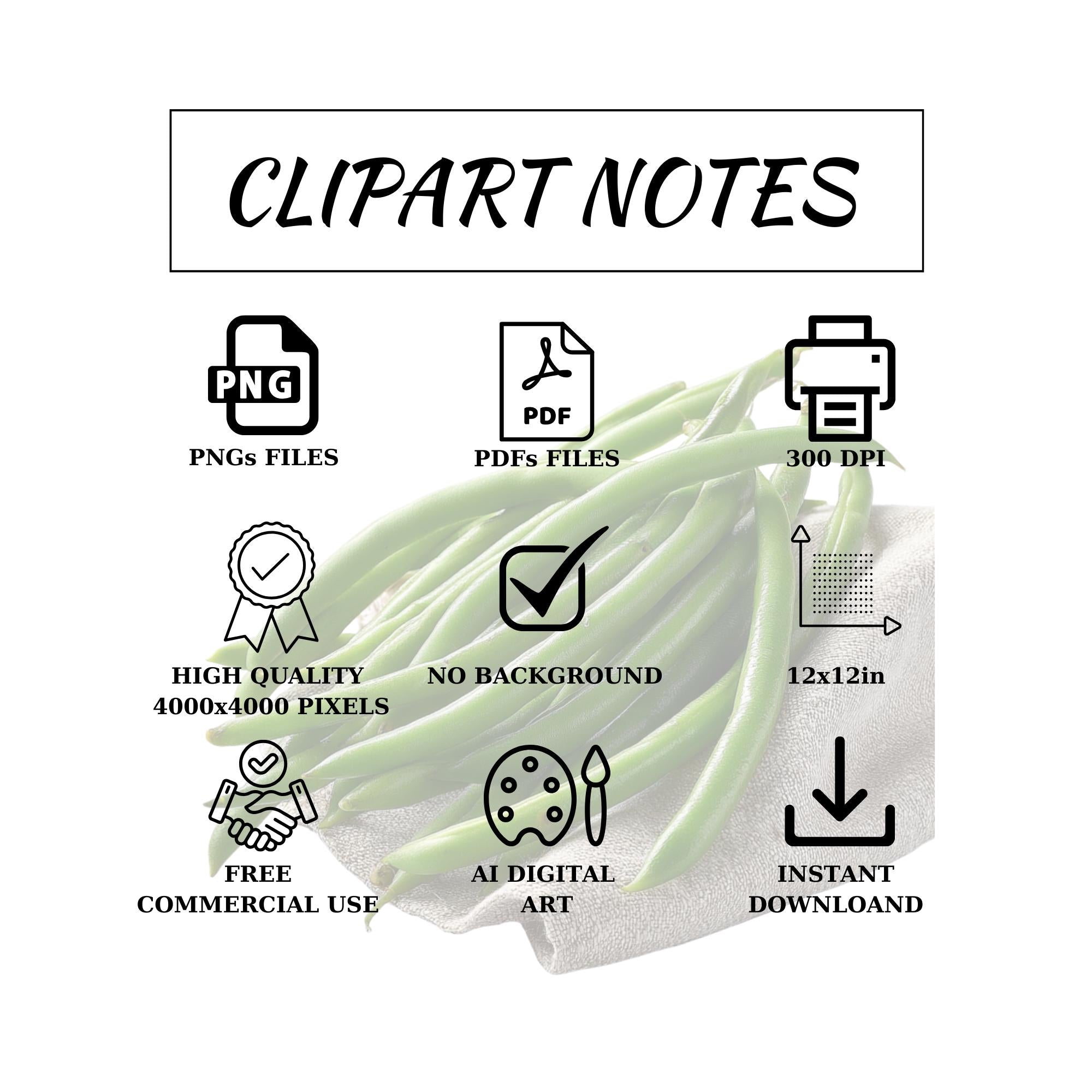 18 Realistic Green Beans Clipart Bundle| PNG Transparent Background