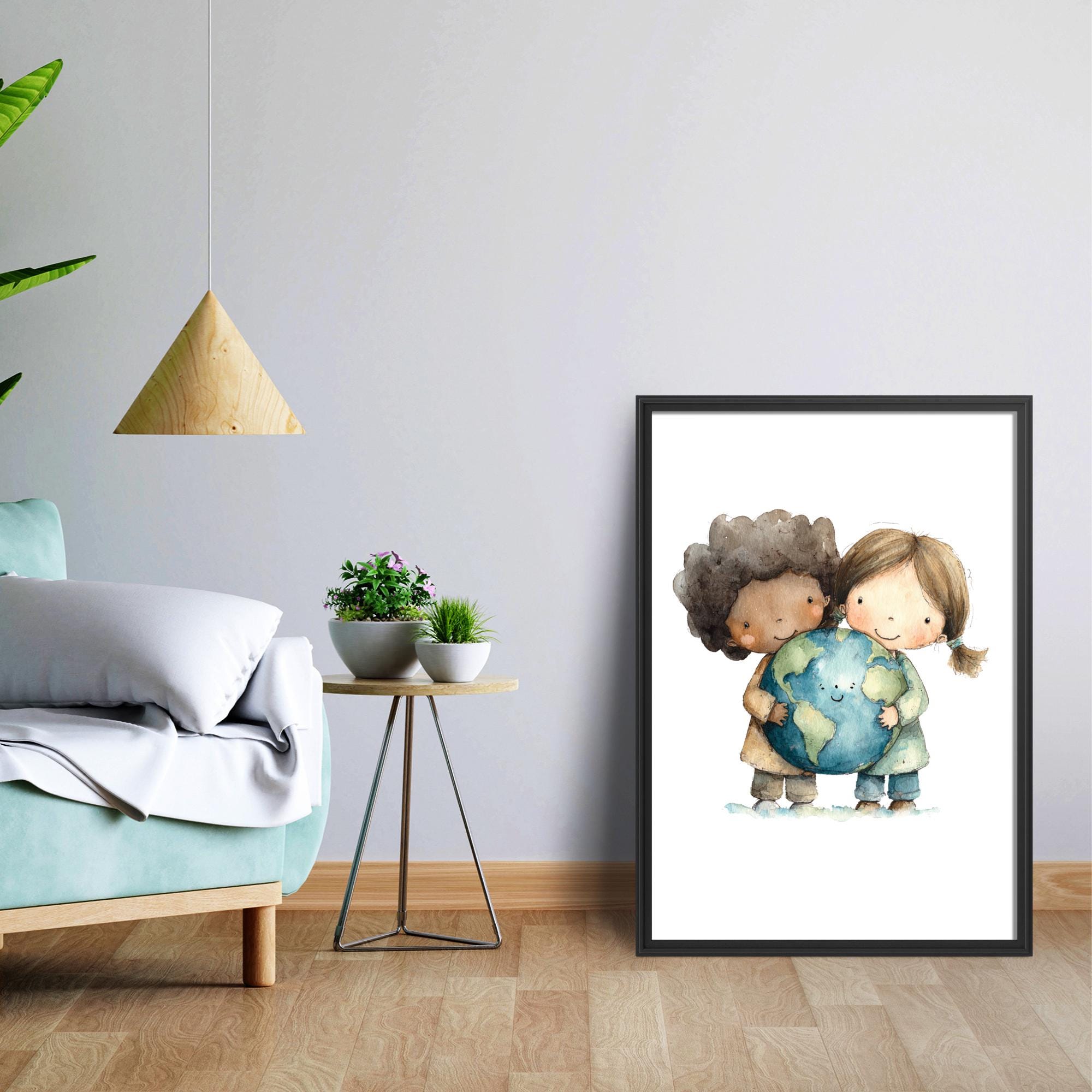 27 Nursery Earth Clipart: Watercolor Planets, Animals, Rainbows ( Transparent PNG )