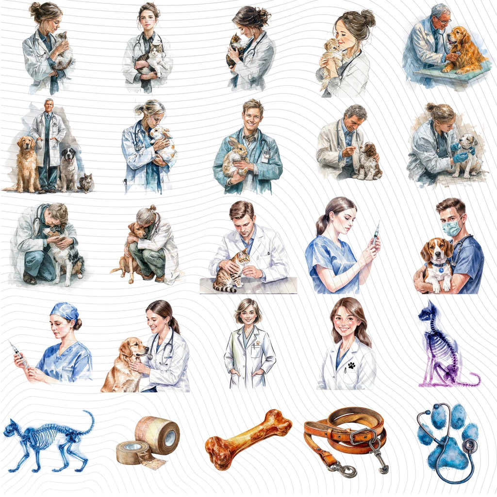 55 Veterinary Tools Clipart|PNG Set, Transparent Background
