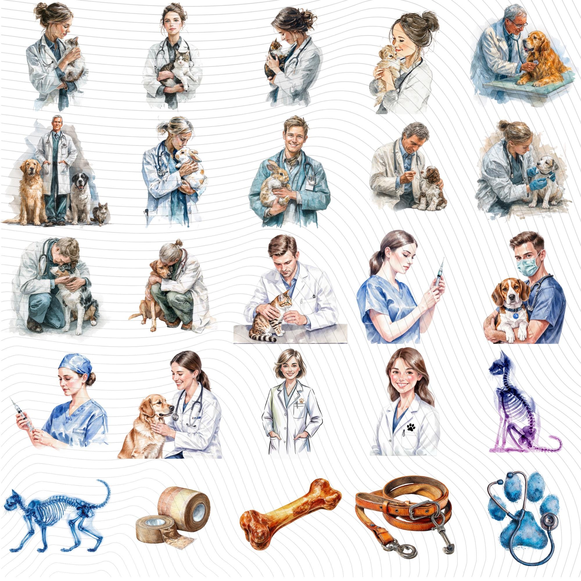 55 Veterinary Tools Clipart|PNG Set, Transparent Background