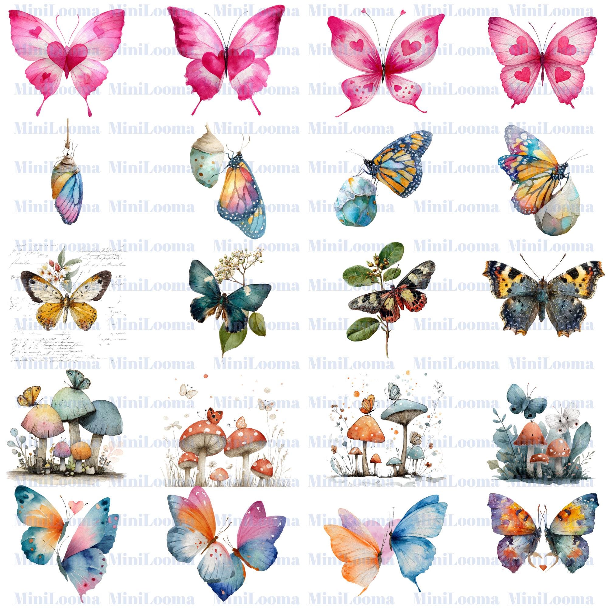 118 Watercolor Butterfly Clipart Bundle|Unique Fantasy & Realistic Butterflies |PNG Transparent Background
